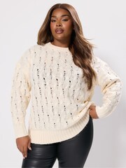 Yours Curve White Cable Knit Crew Neck Jumper - Image 2 of 6