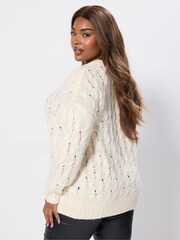Yours Curve White Cable Knit Crew Neck Jumper - Image 4 of 6