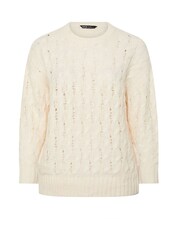 Yours Curve White Cable Knit Crew Neck Jumper - Image 6 of 6