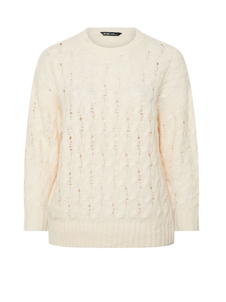 Yours Curve White Cable Knit Crew Neck Jumper - Image 6 of 6