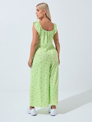 Yours Curve Green Limited Frilled Sleeve Bardot Jumpsuit - Image 2 of 5