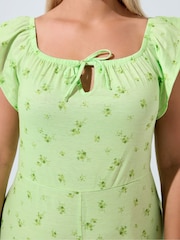 Yours Curve Green Limited Frilled Sleeve Bardot Jumpsuit - Image 4 of 5