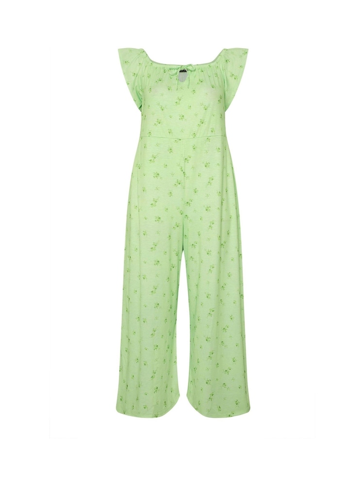 Yours Curve Green Limited Frilled Sleeve Bardot Jumpsuit - Image 5 of 5