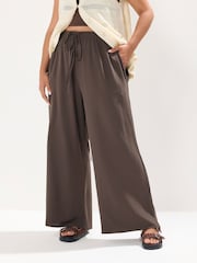 Yours Curve Brown Washed Twill Wide Leg Trousers - Image 2 of 5