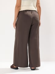 Yours Curve Brown Washed Twill Wide Leg Trousers - Image 3 of 5
