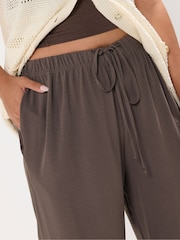 Yours Curve Brown Washed Twill Wide Leg Trousers - Image 4 of 5