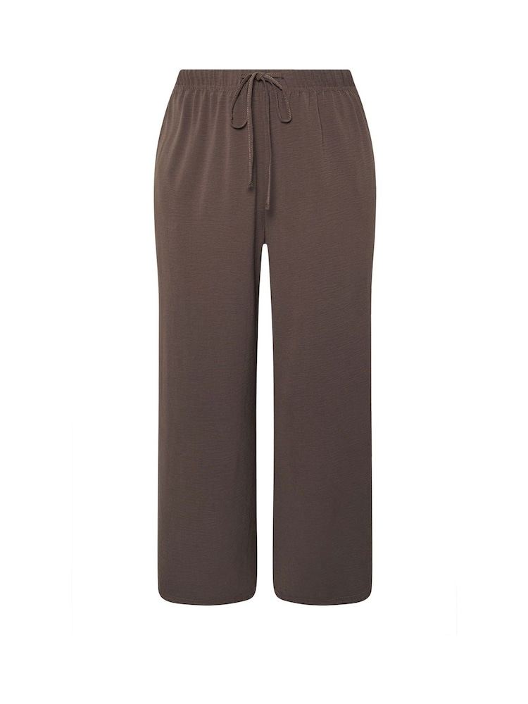 Yours Curve Brown Washed Twill Wide Leg Trousers - Image 5 of 5
