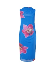 Yours Curve Blue Limited Placement Flower Mesh Dress - Image 5 of 5