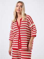 Yours Curve Red Limited Stripe Knitted Shirt - Image 1 of 5