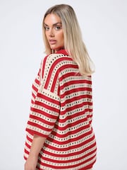 Yours Curve Red Limited Stripe Knitted Shirt - Image 2 of 5