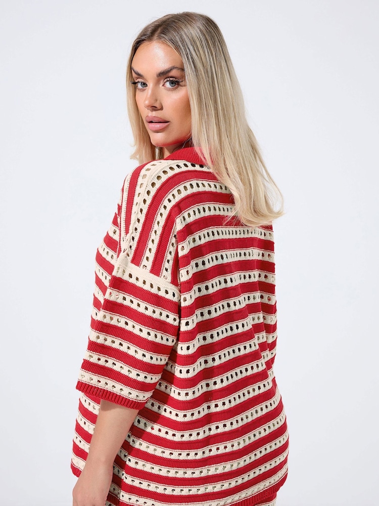 Yours Curve Red Limited Stripe Knitted Shirt - Image 2 of 5