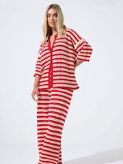 Yours Curve Red Limited Stripe Knitted Shirt - Image 3 of 5