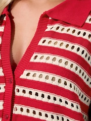 Yours Curve Red Limited Stripe Knitted Shirt - Image 4 of 5