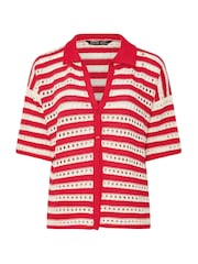 Yours Curve Red Limited Stripe Knitted Shirt - Image 5 of 5