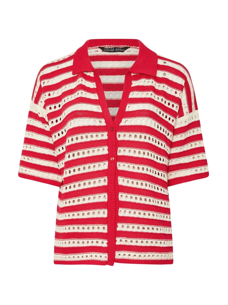 Yours Curve Red Limited Stripe Knitted Shirt - Image 5 of 5
