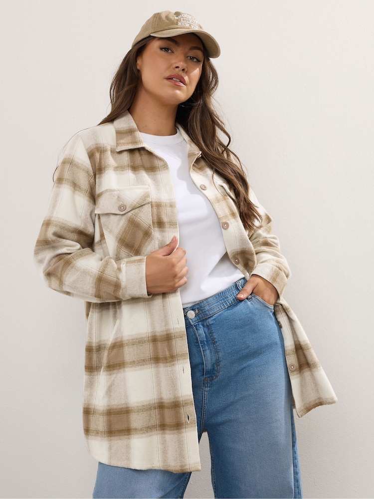 Yours Curve Natural Check Shacket - Image 1 of 5