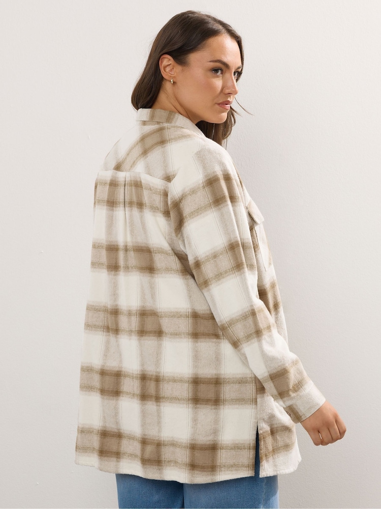 Yours Curve Natural Check Shacket - Image 2 of 5