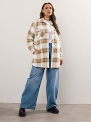 Yours Curve Natural Check Shacket - Image 3 of 5