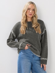 Long Tall Sally Grey Cross Stitch Jumper - Image 1 of 5