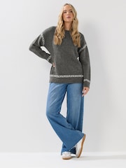 Long Tall Sally Grey Cross Stitch Jumper - Image 3 of 5