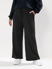 Yours Curve Black Wide Leg Ribbed Pull On Trousers - Image 2 of 5