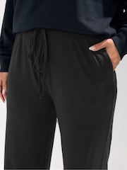 Yours Curve Black Wide Leg Ribbed Pull On Trousers - Image 4 of 5