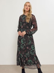 Long Tall Sally Black Floral Print Midaxi Chiffon Dress - Image 1 of 5