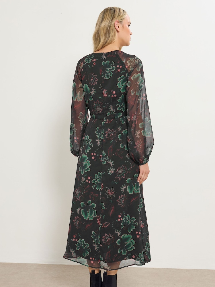 Long Tall Sally Black Floral Print Midaxi Chiffon Dress - Image 2 of 5