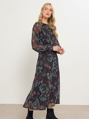 Long Tall Sally Black Floral Print Midaxi Chiffon Dress - Image 3 of 5