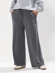 Yours Curve Grey Wide Leg Ribbed Pull On Trousers - Image 2 of 5