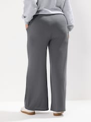 Yours Curve Grey Wide Leg Ribbed Pull On Trousers - Image 3 of 5