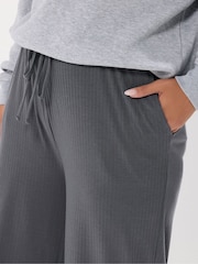 Yours Curve Grey Wide Leg Ribbed Pull On Trousers - Image 4 of 5