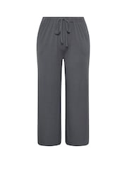 Yours Curve Grey Wide Leg Ribbed Pull On Trousers - Image 5 of 5