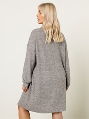 Yours Curve Brown Zip Neck Jumper Dress - Image 3 of 5