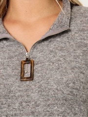 Yours Curve Brown Zip Neck Jumper Dress - Image 4 of 5