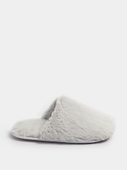 Yours Curve Grey Plush Faux Fur Mule Slippers - Image 3 of 5