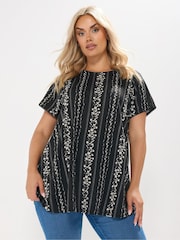 Preto - Yours Curve Swing Top Pico Trim T-Shirt - Imagem 1 de 5