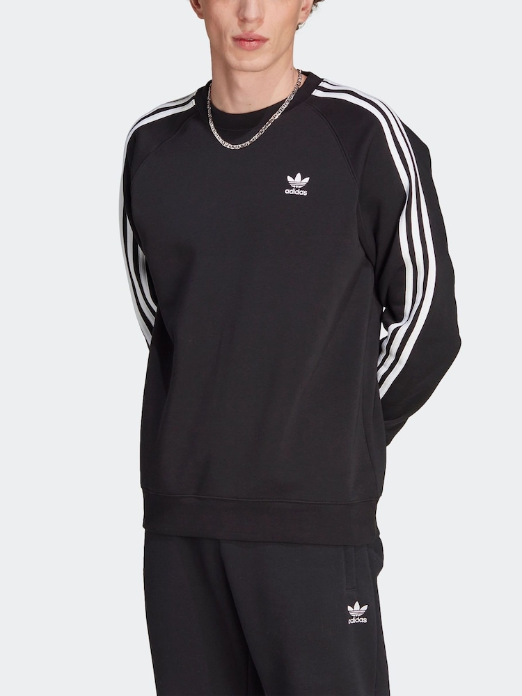adidas Originals Black Adicolor Classics 3-Stripes Crew Sweatshirt - Image 1 of 1 adidas Originals Black Adicolor Classics 3-Stripes Crew Sweatshirt - Image 1 of 1