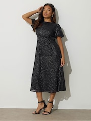 PixieGirl Petite Black Tie Back Sequin Midi Dress - Image 2 of 5