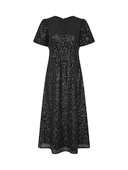 PixieGirl Petite Black Tie Back Sequin Midi Dress - Image 5 of 5