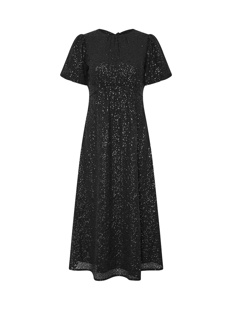 PixieGirl Petite Black Tie Back Sequin Midi Dress - Image 5 of 5 PixieGirl Petite Black Tie Back Sequin Midi Dress - Image 5 of 5