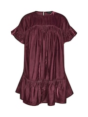 PixieGirl Petite Red Velvet Frilled Smock Dress - Image 2 of 2