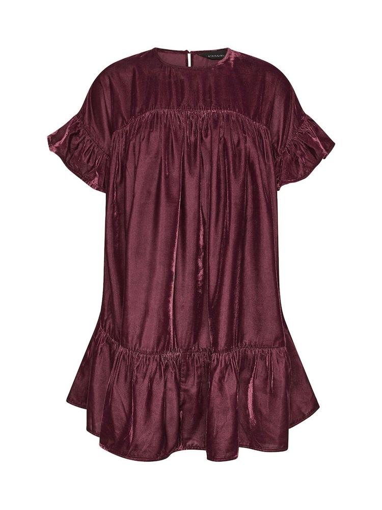 PixieGirl Petite Red Velvet Frilled Smock Dress - Image 2 of 2