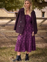 M&Co Purple Petite Jaquard Long Sleeve Boho Dress - Image 1 of 6
