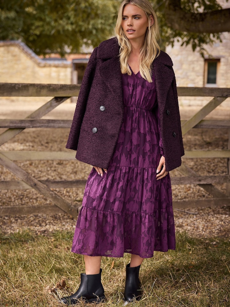 M&Co Purple Petite Jaquard Long Sleeve Boho Dress - Image 1 of 6