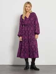 M&Co Purple Petite Jaquard Long Sleeve Boho Dress - Image 5 of 6