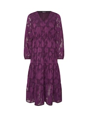 M&Co Purple Petite Jaquard Long Sleeve Boho Dress - Image 6 of 6