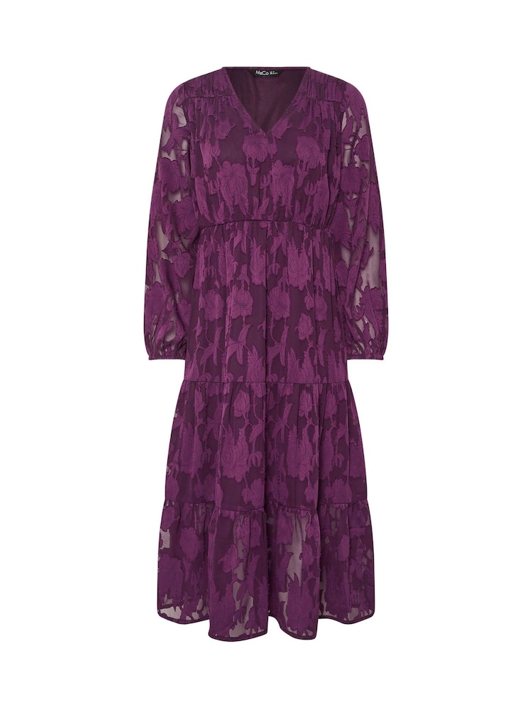 M&Co Purple Petite Jaquard Long Sleeve Boho Dress - Image 6 of 6