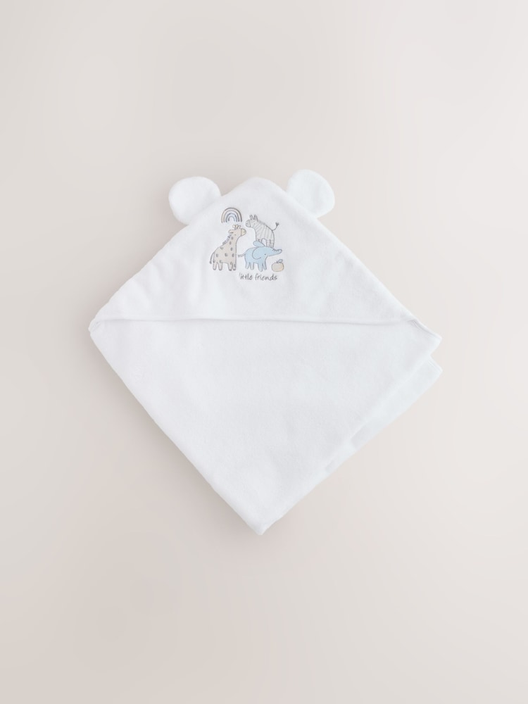 White Safari Animals Hooded Baby Towel - Image 1 of 5