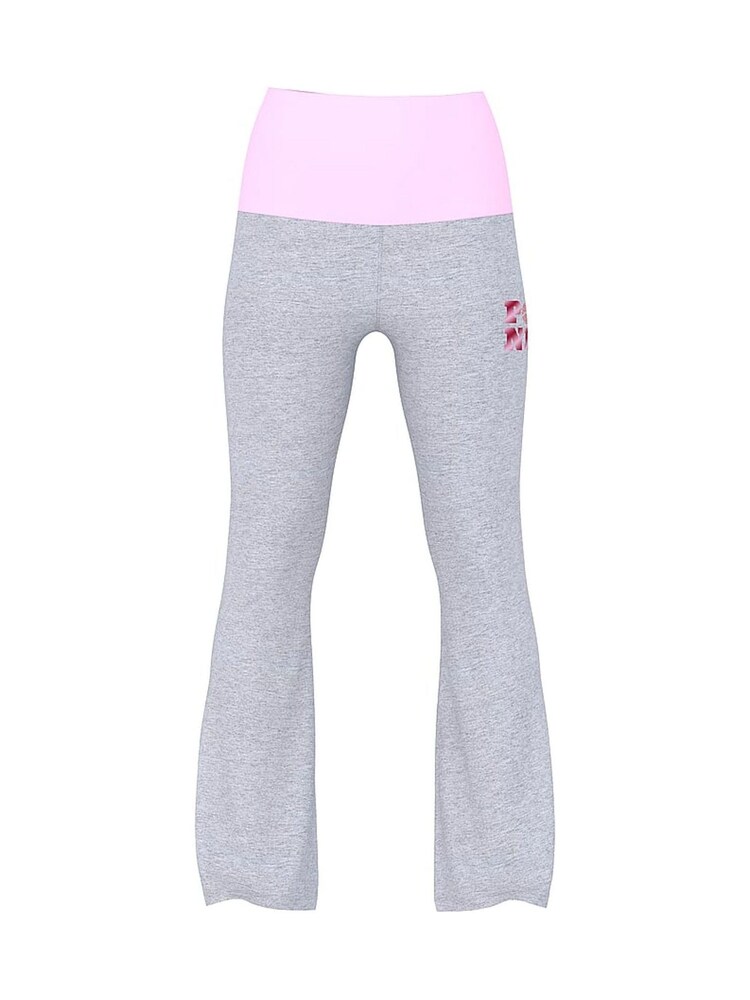 Victoria's Secret PINK Heather Grey and Pink Foldover Flares Leggings - Image 1 of 1